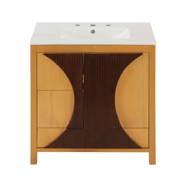 English Elm 30 Inch Fluted Freestanding Bathroom Vanity Solid Wood Soft Close Spa Style W5278S00003