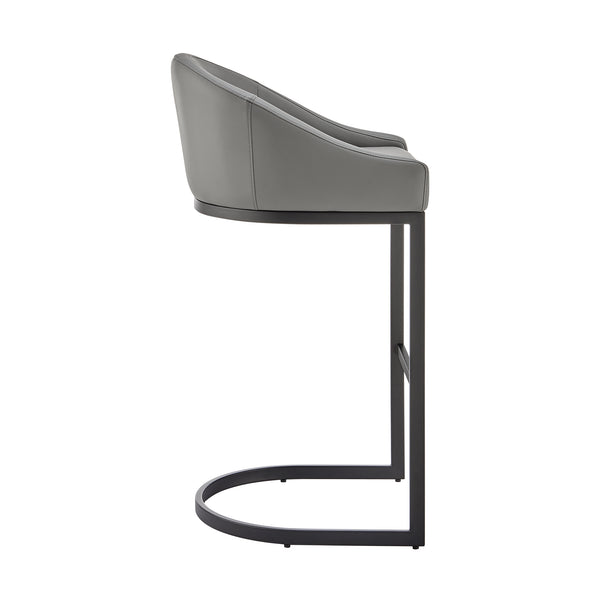 English Elm Ambrie Cantilever Bar Stool in Gray Faux Leather with Black Metal Frame, Durable 400lb Capacity B2736P354286