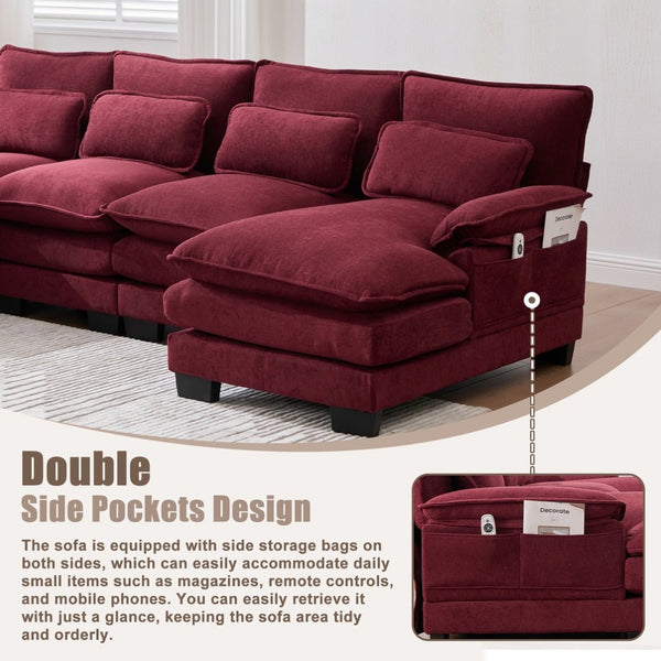 English Elm United We Win U Shaped Cloud Couch - Luxurious Chenille 4-Seat Sectional With Memory Foam & Storage W1568S00214-GIGA