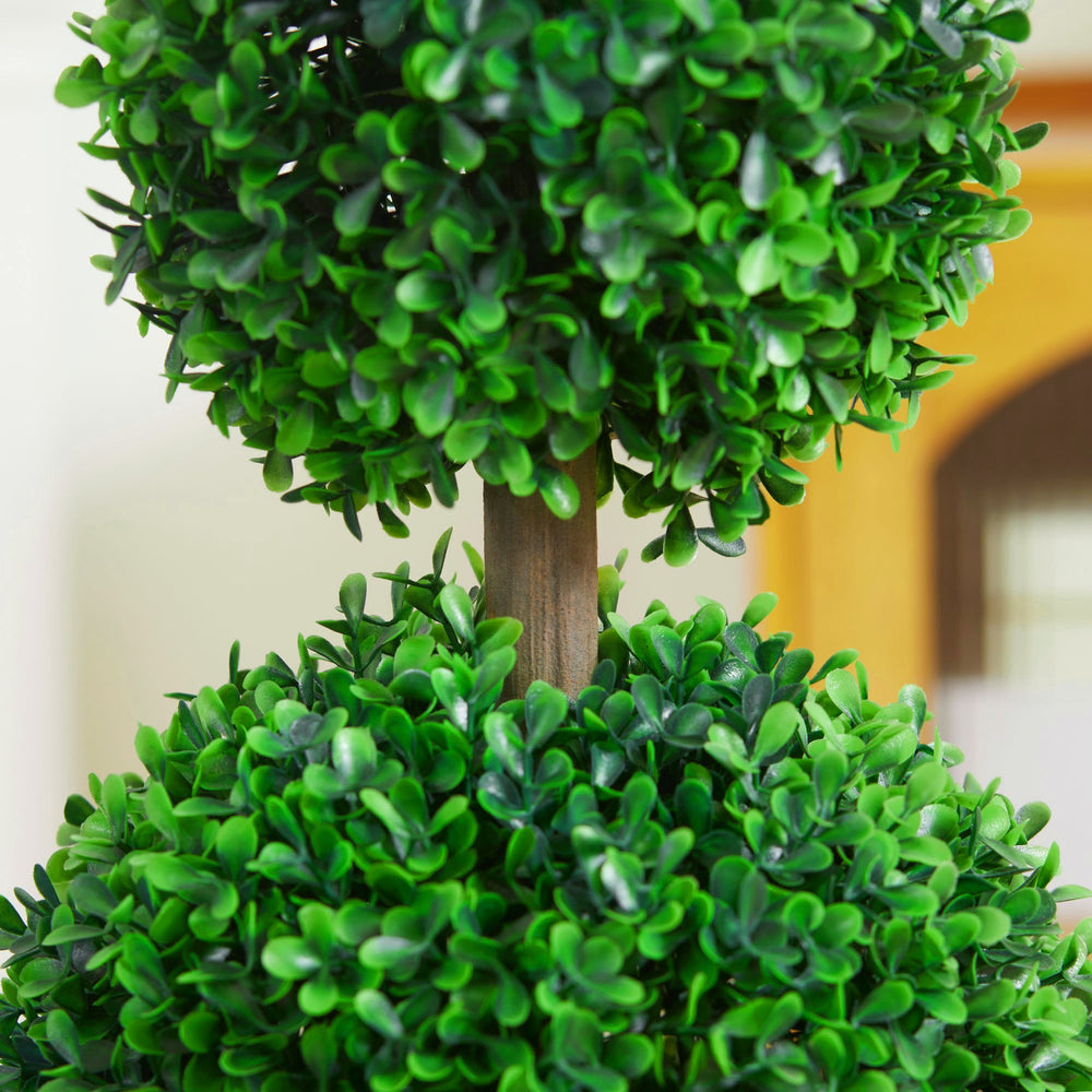 English Elm HOMCOM Boxwood Topiary Tree in Pot — Realistic 2-Ball Faux Plant, Indoor/Outdoor Low-Maintenance Decor W2225P217285