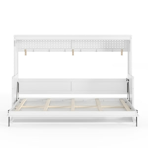 English Elm Full Murphy Bed with Fold Down Desk Led Lighting and Usb Port for Studio Spaces White W1580S00454