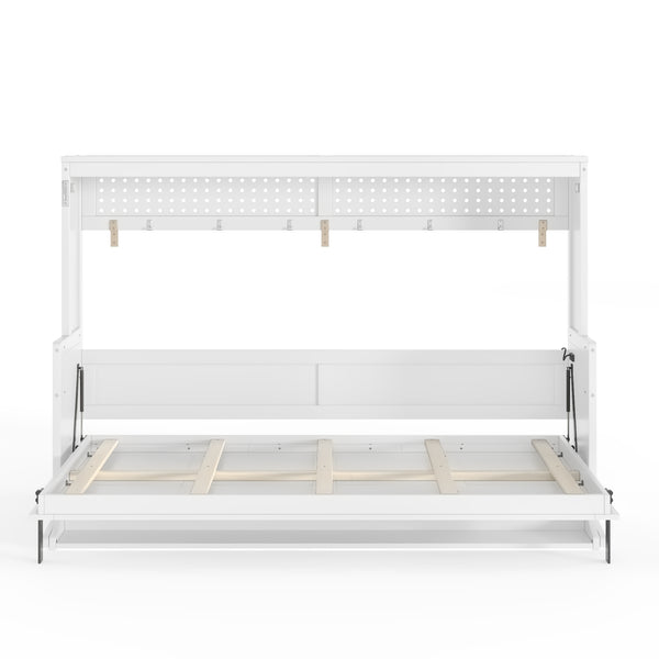 English Elm Full Murphy Bed with Fold Down Desk Led Lighting and Usb Port for Studio Spaces White W1580S00454
