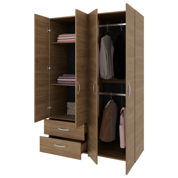 English Elm Natural Oak Two-door Wardrobe with Hanging Rod Adjustable Shelves and Lower Drawers B062S01855