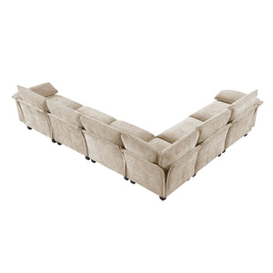 English Elm Modern 6-Piece Modular Sectional Sofa Set In Plush Taupe Chenille - Stylish Comfort For Living Rooms B011S01812