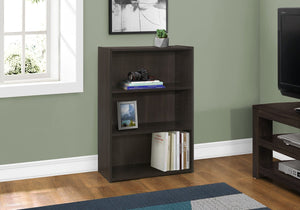 English Elm Bookshelf, 4-Tier Space-Saving Bookcase with 2 Adjustable Shelves and Elegant Brown Laminate Finish Espresso 40 L x 15 W x 7 H B2710P219789