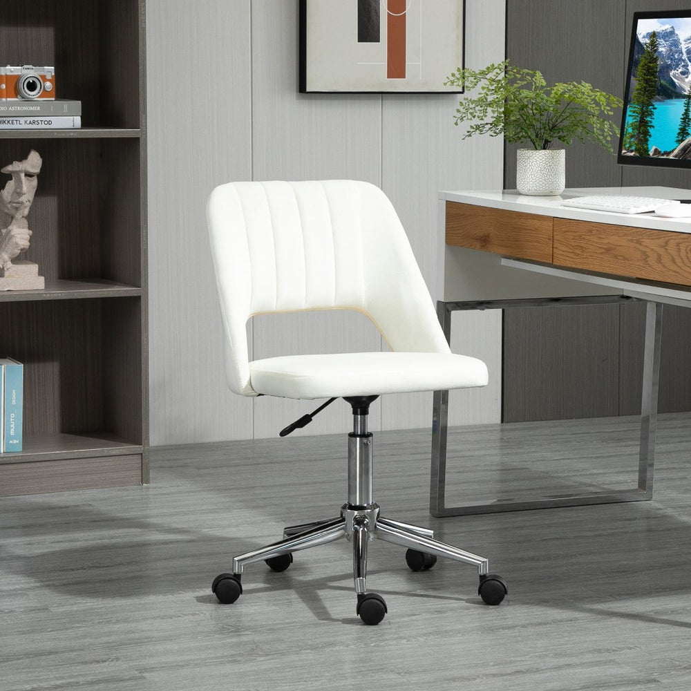 English Elm Vinsetto Velvet Armless Swivel Office Chair - Modern Mid Back Design, Adjustable Height, Cream White W2225P217489-GIGA