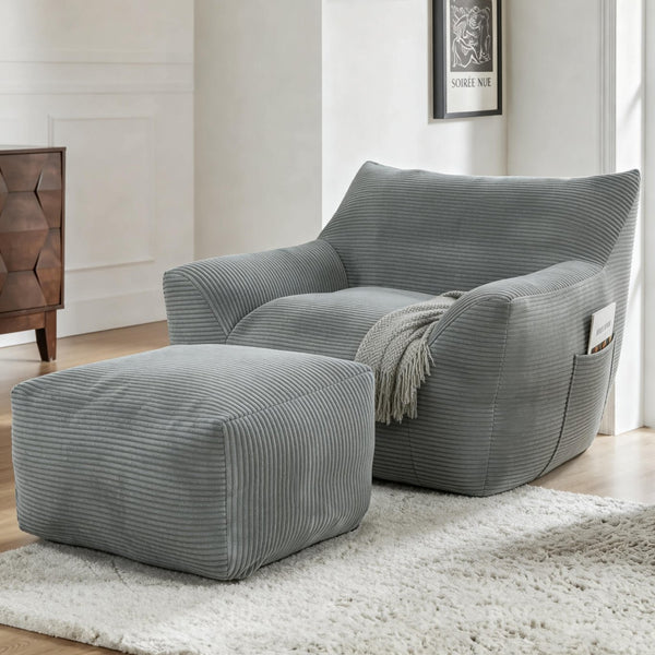 English Elm Bean Bag Chair with Armrests Shredded Foam Fill Oversized Lounge Seat for Adults Gray W5385P440000