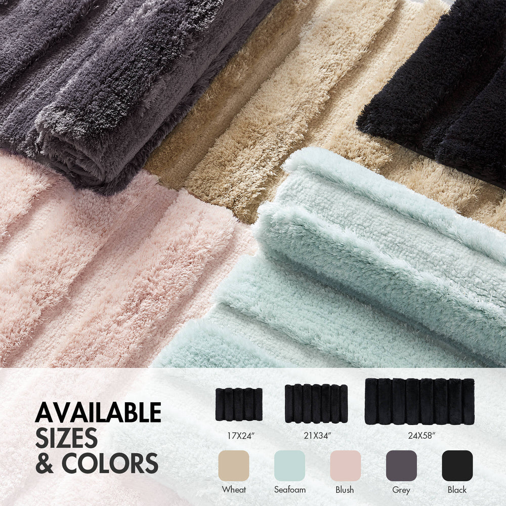 JLA Home Madison Park - Rug Madison Park Tufted Pearl Channel — Soft High-Low Stripe Bathroom Accent, Machine-Washable Luxury Black MP72-8457