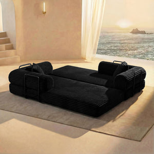 English Elm Compression Corduroy Modular Floor Sofa Sleeper Loveseat Tatami Sectional for Living Room Black W1919P414125