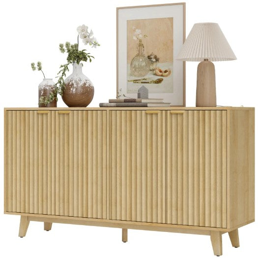 English Elm Coffee Bar Fluted Sideboard with Gold Pulls Adjustable Shelves and Tapered Wood Legs T3971P428175
