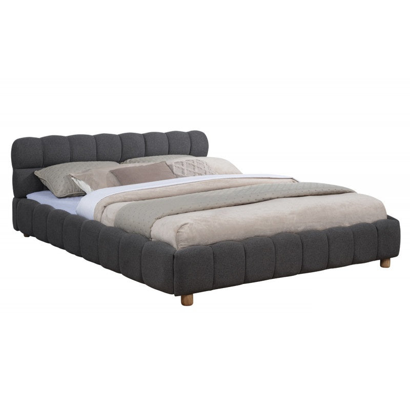 English Elm Modern Upholstered Bed Queen Platform Frame with Plush Grid Jute Fabric, Low-Profile Eco Chic Design Gray 85.5 L x 11 W x 8 H B011S01854