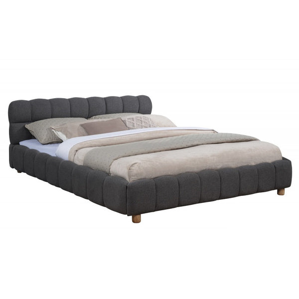 English Elm Modern Upholstered Bed Queen Platform Frame with Plush Grid Jute Fabric, Low-Profile Eco Chic Design Gray 85.5 L x 11 W x 8 H B011S01854