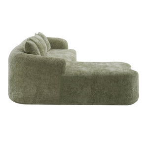 English Elm Full L-Shape Sectional Sofa with Curved Chaise, Modular Chenille Couch, High-Density Comfort for Apartment Living Green W3612S00003