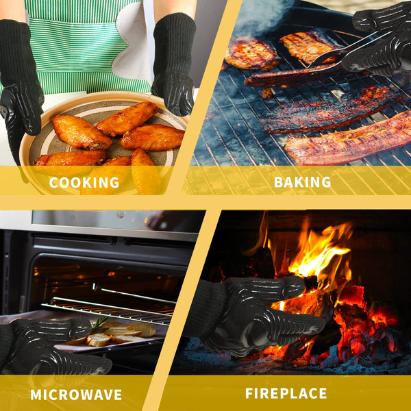English Elm Bbq Gloves Aramid Fiber Heat Resistant Silicone Grip Five Finger Washable Mitts W2181P192852