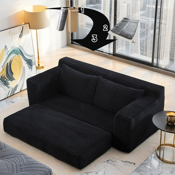 English Elm Loveseat Convertible Sofa Bed with Memory Foam & Steel Frame, No Assembly, Corduroy Comfort Black W3561P324174