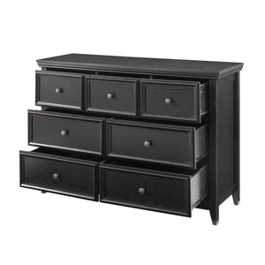English Elm Modern 7 Drawers Dresser with Unique Feet, Smooth Glide Drawers and Metal Handles for Stylish Storage Black W2275P149785