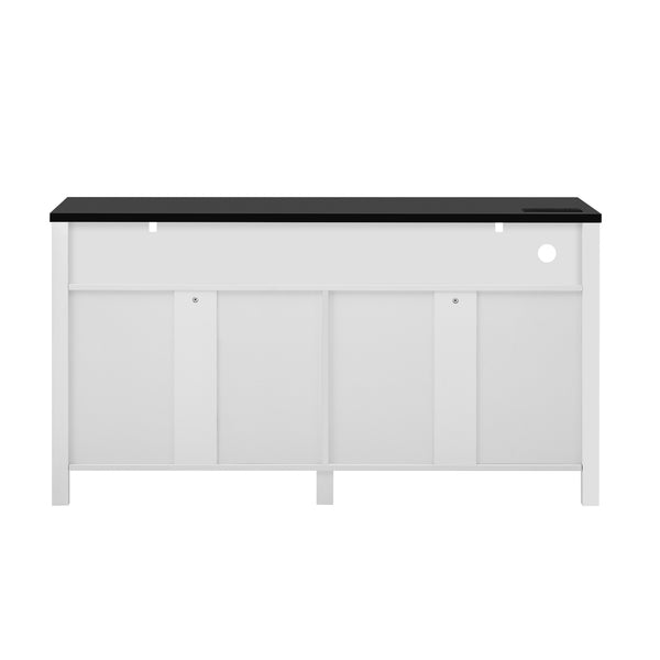 English Elm U_style 59 Inch Sideboard Buffet with Built in Power Outlets Open Cubbies Metal Accents White+Black N711P347407K