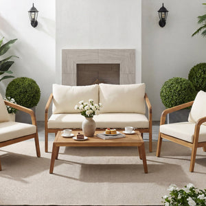 English Elm 2-piece Outdoor Acacia Wood Wicker Loveseat Set Patio Cushioned Seating Modern N768P392623L