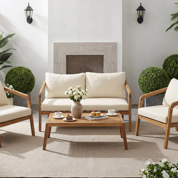 English Elm 2-piece Outdoor Acacia Wood Wicker Loveseat Set Patio Cushioned Seating Modern N768P392623L