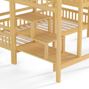 English Elm Full Bunk Bed with Trundle Bookshelf Storage Pine Frame Car Design for Kids W1580S00301