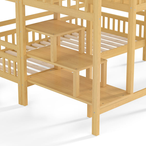 English Elm Full Bunk Bed with Trundle Bookshelf Storage Pine Frame Car Design for Kids W1580S00301