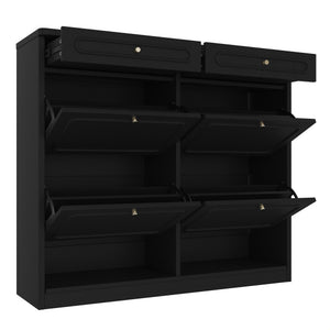 English Elm Wooden Farmhouse Entryway Shoe Cabinet with Six Drawers for Organized Hallway Storage Black W1580P402824