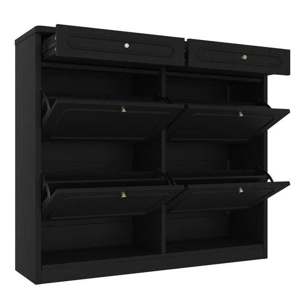 English Elm Wooden Farmhouse Entryway Shoe Cabinet with Six Drawers for Organized Hallway Storage Black W1580P402824