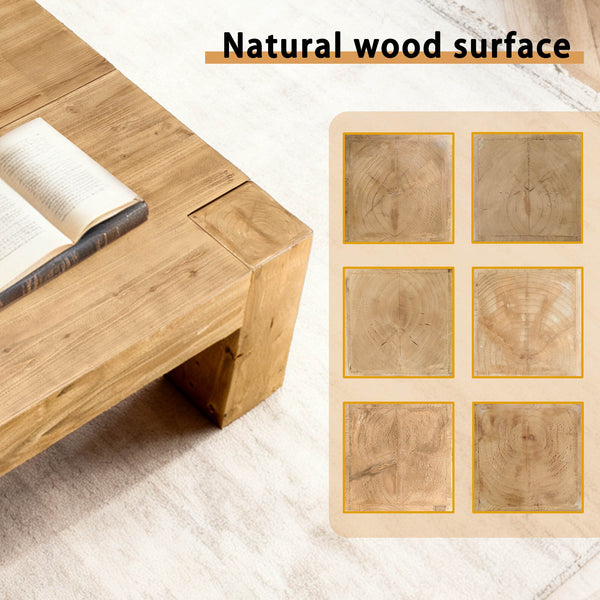 English Elm Coffee Table Solid Wood Square Low Profile Wabi-sabi Living Room Natural Grain W3306P404635