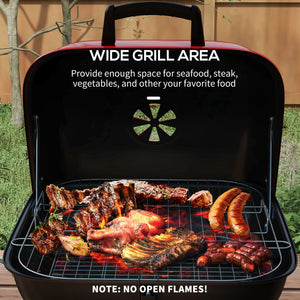 English Elm Outsunny Square Charcoal Grill Enameled Steel Bbq Smoker with Wheels for Outdoor Cooking W2225P200659