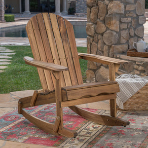 English Elm Christopher Knight Home® - MALIBU Adirondack Rocking Chair in Handcrafted Acacia Wood for Patio, Weather-Resistant Comfort & Style Natural 43 L x 28 W x 14.5 H 61681.00