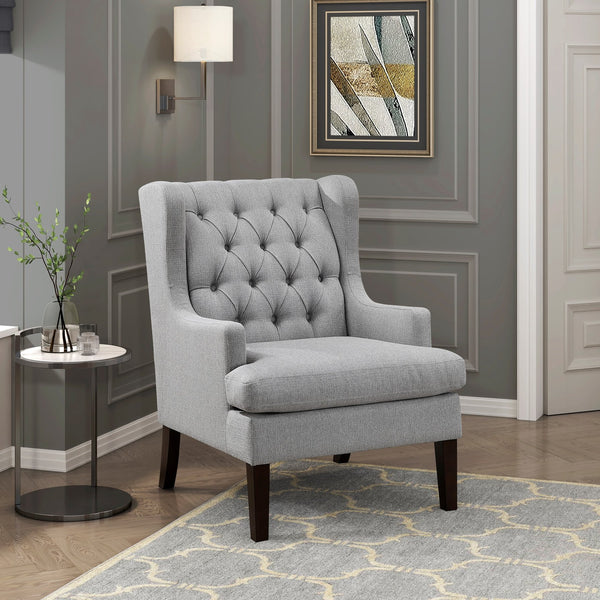 English Elm 1Pc Accent Chair - Elegant Button-Tufted Gray Fabric Upholstery With Plush Foam Cushion For Comfort B011P287709