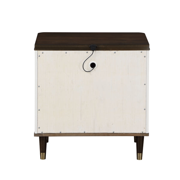English Elm Carena Two-tone Walnut Veneer Nightstand with Usb Charging for Modern Bedrooms B2756P493473