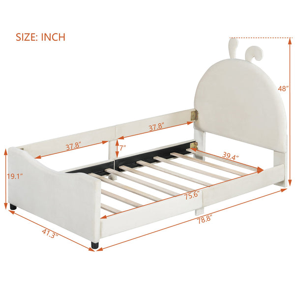 English Elm Twin Velvet Daybed with Sculptural Rabbit Ear Headboard for Kids or Guest Rooms Beige N737P380205A