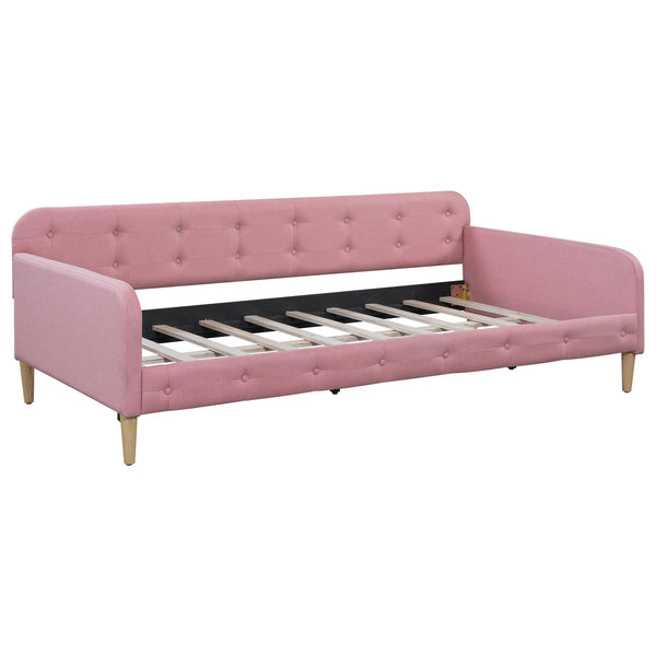 English Elm Twin Upholstered Daybed with Pine Frame and Linen Fabric, Button-Tufted High Sideboard, 79" L Pink N709P266225H