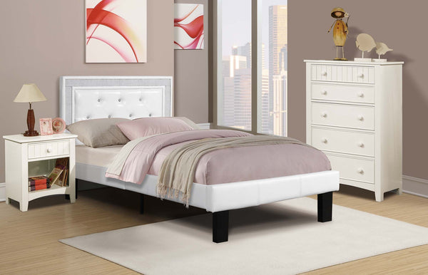 English Elm Glamours Twin Bed Faux Leather Tufted Headboard Glitter Frame White Glam Finish B011P415836