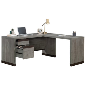English Elm L-Shaped Desk In Elegant Brown Finish - Spacious Work Surface, Secure Storage & Easy Assembly B356P402003