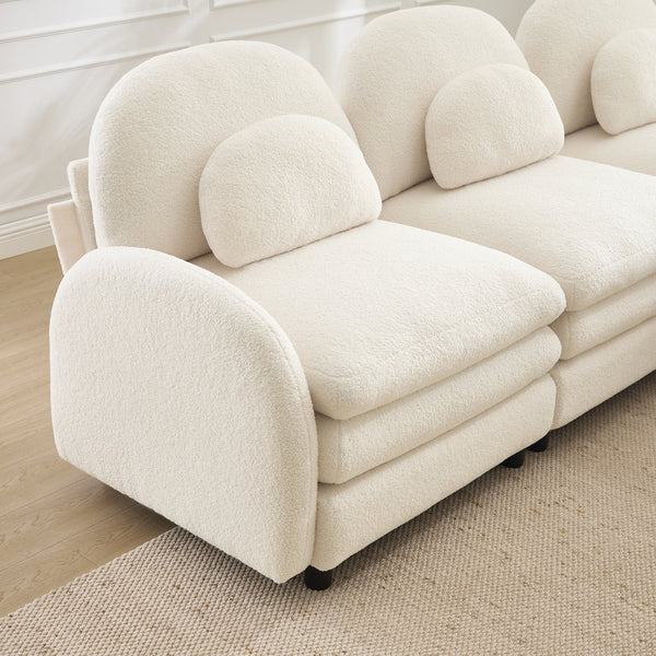 English Elm Teddy Fleece Modular Loveseat with Ottoman Curved Sculptural Sofa for Living Room Beige White W5656S00075