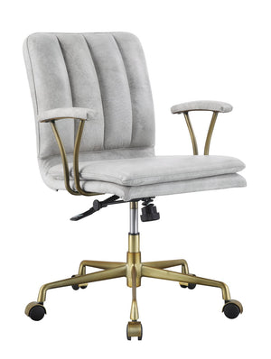 English Elm Damir Vintage White Top Grain Leather Office Chair - Tufted Bentwood Back, Swivel Lift, Casters B2726P256255