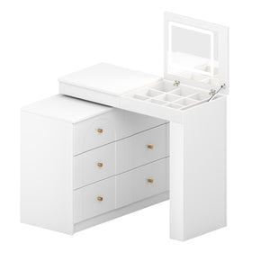 English Elm Vanity LED Mirror Desk with Flip-Top Dual Function, 7 Drawers & Multiple Shelves for Organized Glam White 32.28 L x 19.69 W x 8.86 H N733S363650K
