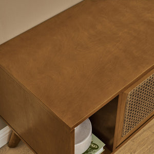 English Elm 67.9 Inch Mid Century Modern Rattan Tv Stand For 75" Tvs - Stylish Media Console With Smart Storage & Solid Wood Legs W1801P303380