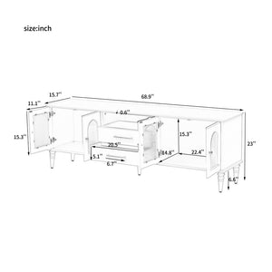 English Elm Vibe 68.9'' Retro Tv Stand For 75-Inch Tvs, Elegant Media Console With Fluted Glass & Storage Solutions N724P284465B-GIGA