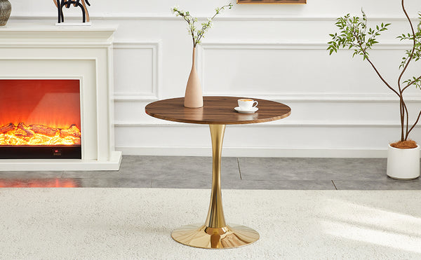 English Elm Round Faux Marble Tulip Pedestal Dining Table Mid Century Modern for Small Bistro Spaces Gold,Walnut W2920P402830