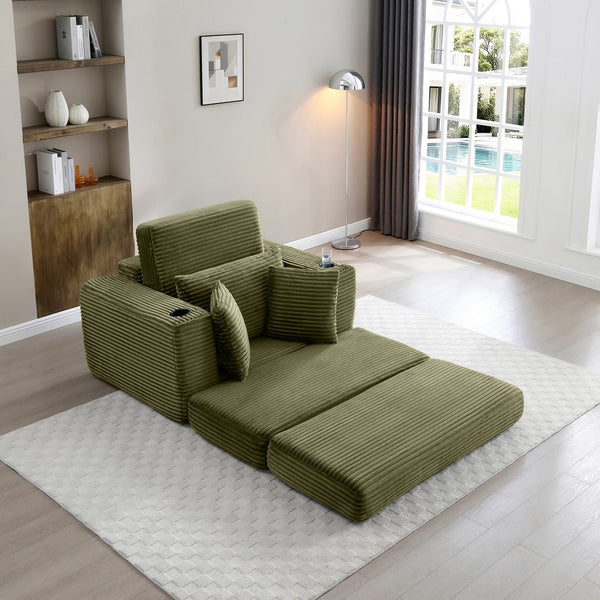 English Elm 52.4'' Boneless Foam Chaise Lounge Convertible Corduroy Sofa Bed for Living Room Green W1117P410665