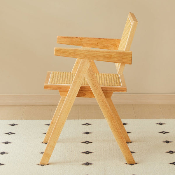 English Elm 2 Dining Chairs - Elegant Rubberwood With Hand-Woven Rattan, Versatile For Dining & Living Spaces W2720P237603