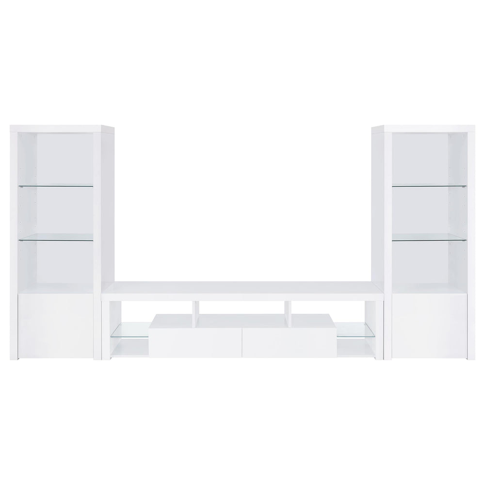 English Elm Lance Glossy White Three Piece Entertainment Center with Glass Shelves for Living Room B062S01736