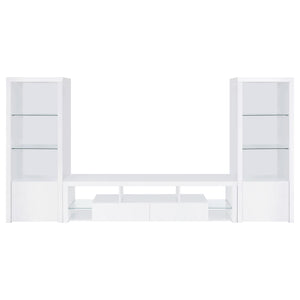 English Elm Lance Glossy White Three Piece Entertainment Center with Glass Shelves for Living Room B062S01736
