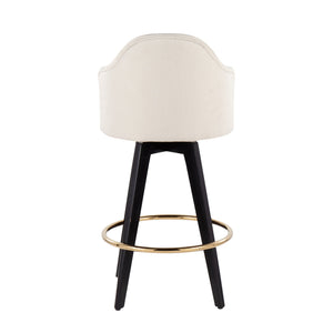 English Elm Fixed-height Swivel Counter Stools with Faux Leather Seats and Chrome Footrest Set of 2 Cream B202S02147