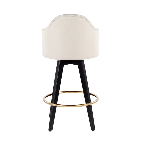 English Elm Fixed-height Swivel Counter Stools with Faux Leather Seats and Chrome Footrest Set of 2 Cream B202S02147