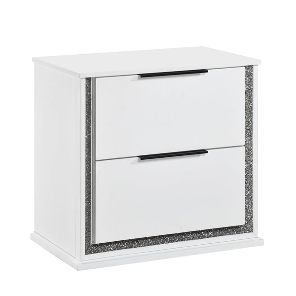 English Elm Contemporary Glam White Wood Nightstand with Rgb Led Lighting and Two Dovetail Drawers B011P458599