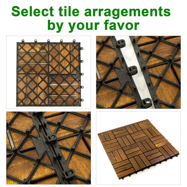 English Elm Acacia Wood Interlocking Deck Tiles Snap Together Patio Balcony Floor 30 Pack T3656P456176